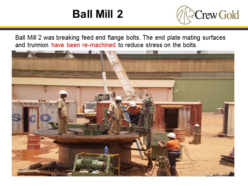 38 Ball Mill 2 was breaking feed end flange bolts. The end plate mating